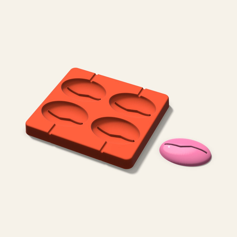 Coffee Bean Lollipop Mold, 2.5 Inch, 4 Cavity, 3D render
