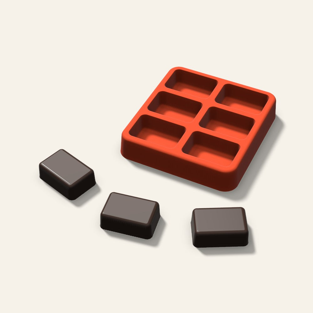 Rounded Rectangle Candy Mold, 1.25 Inch, 6 Cavity, 3D render