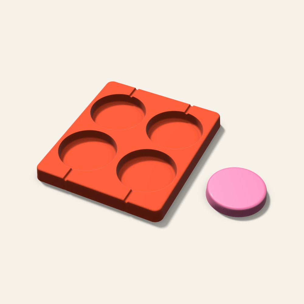 Round Puck Lollipop Mold, 2.5 Inch, 4 Cavity, 3D render