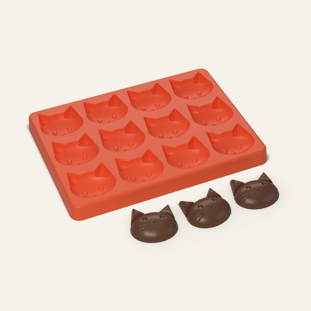 Cat Face Mold, 12 Cavity, 3D render
