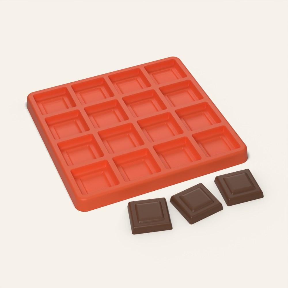 Chocolate Square Mold, 16 Cavity, 3D render