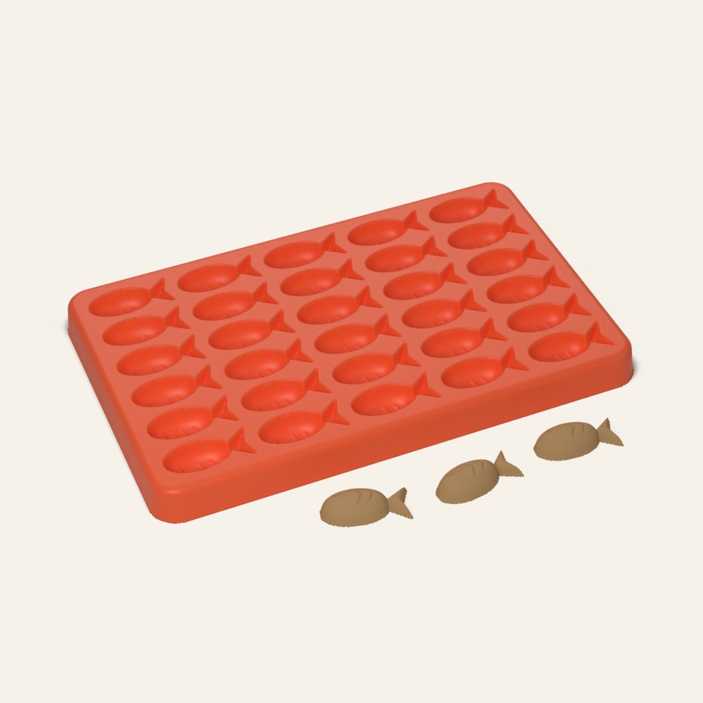 Fish Cat Treat Mold, 30 Cavity, 3D render