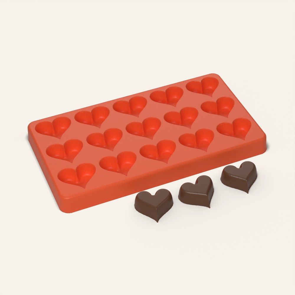 Heart Chocolate Mold, 15 Cavity, 3D render