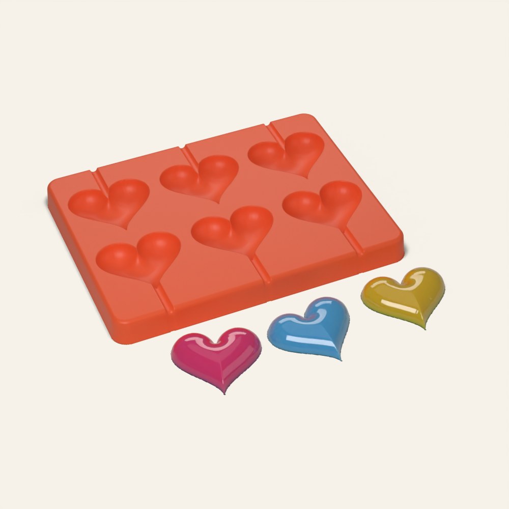 Heart Lollipop Mold, 6 Cavity, 3D render