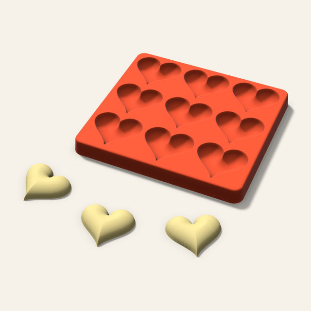 Puffy Heart Butter Pat Mold, 1.75 Inch, 9 Cavity, 3D render