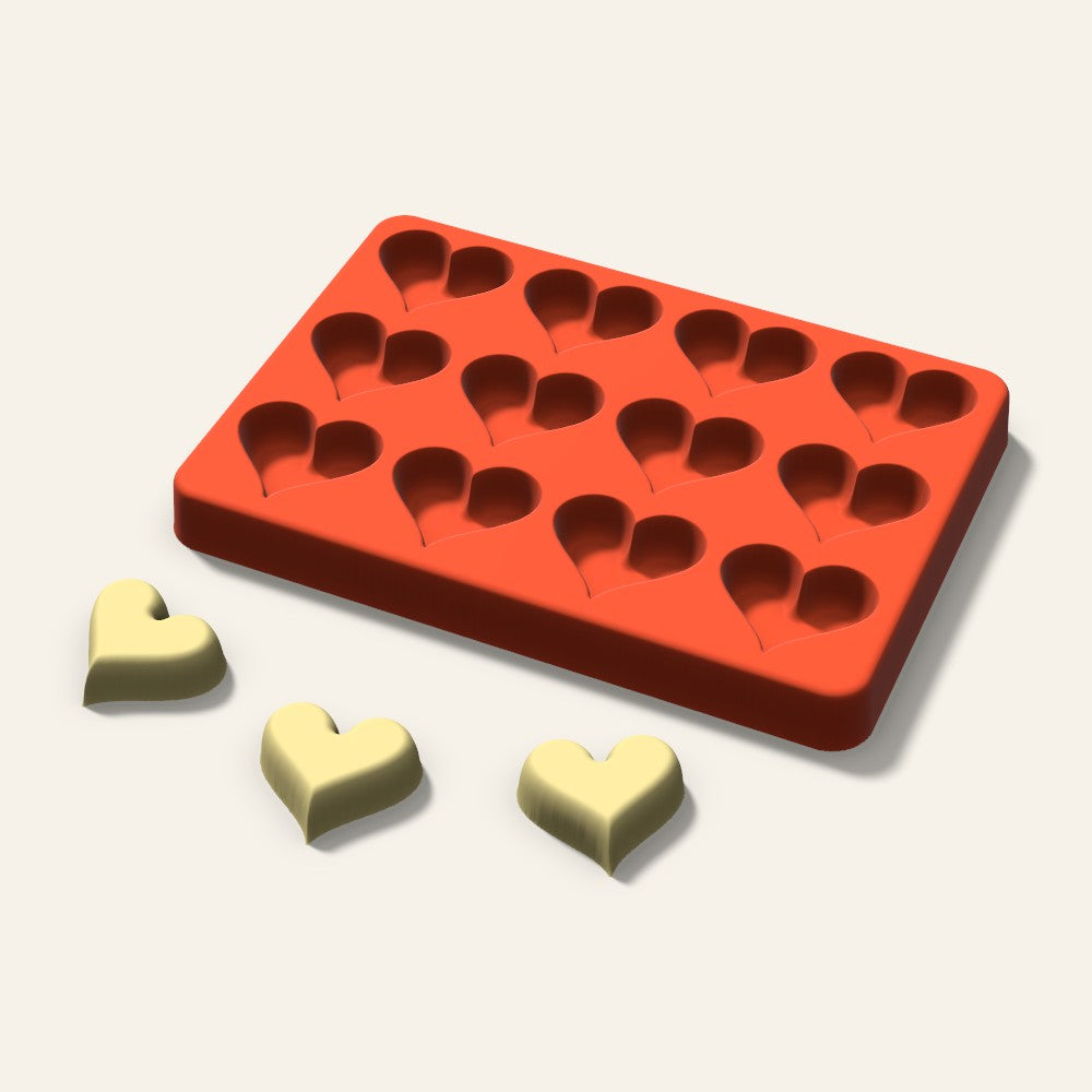 Heart Butter Pat Mold, 1.25 Inch, 12 Cavity, 3D render
