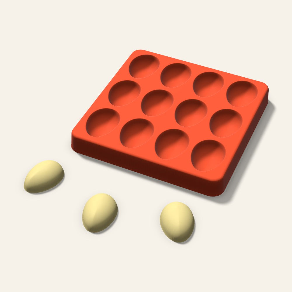 Egg Butter Pat Mold, 1.25 Inch, 12 Cavity, 3D render