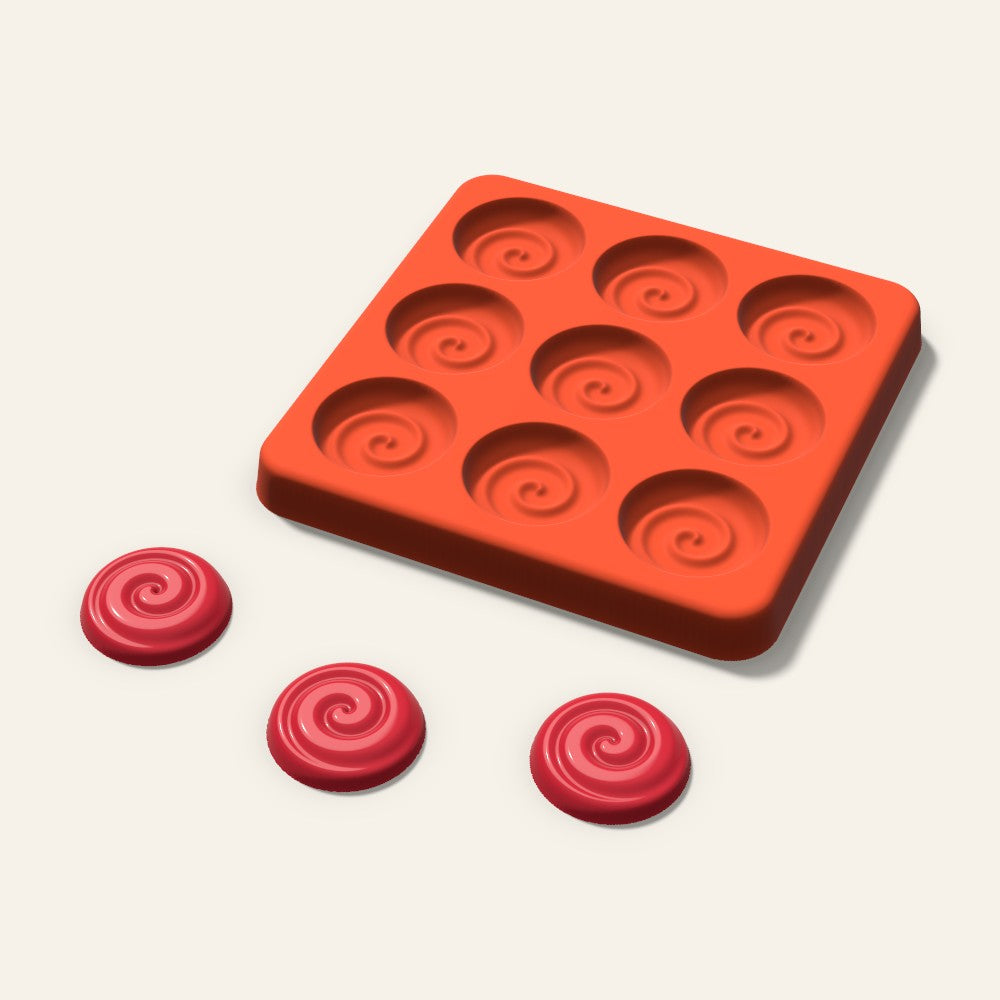 Swirl Candy Mold, 1 Inch, 9 Cavity, 3D render