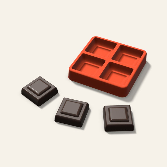 Embossed Square Chocolate Mold, 1.5 Inch, 4 Cavity, 3D render