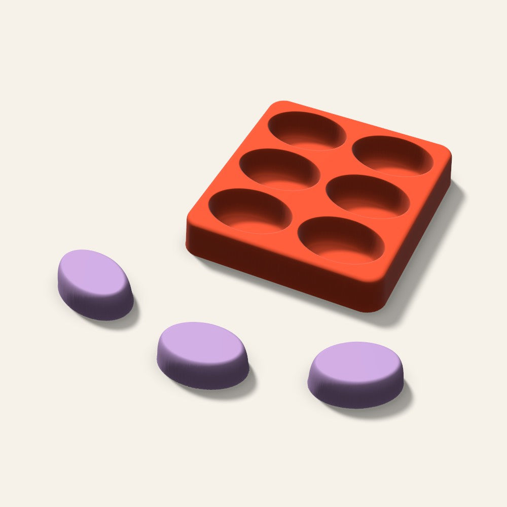 Oval Wax Melt Mold, 1.5 Inch, 6 Cavity, 3D render
