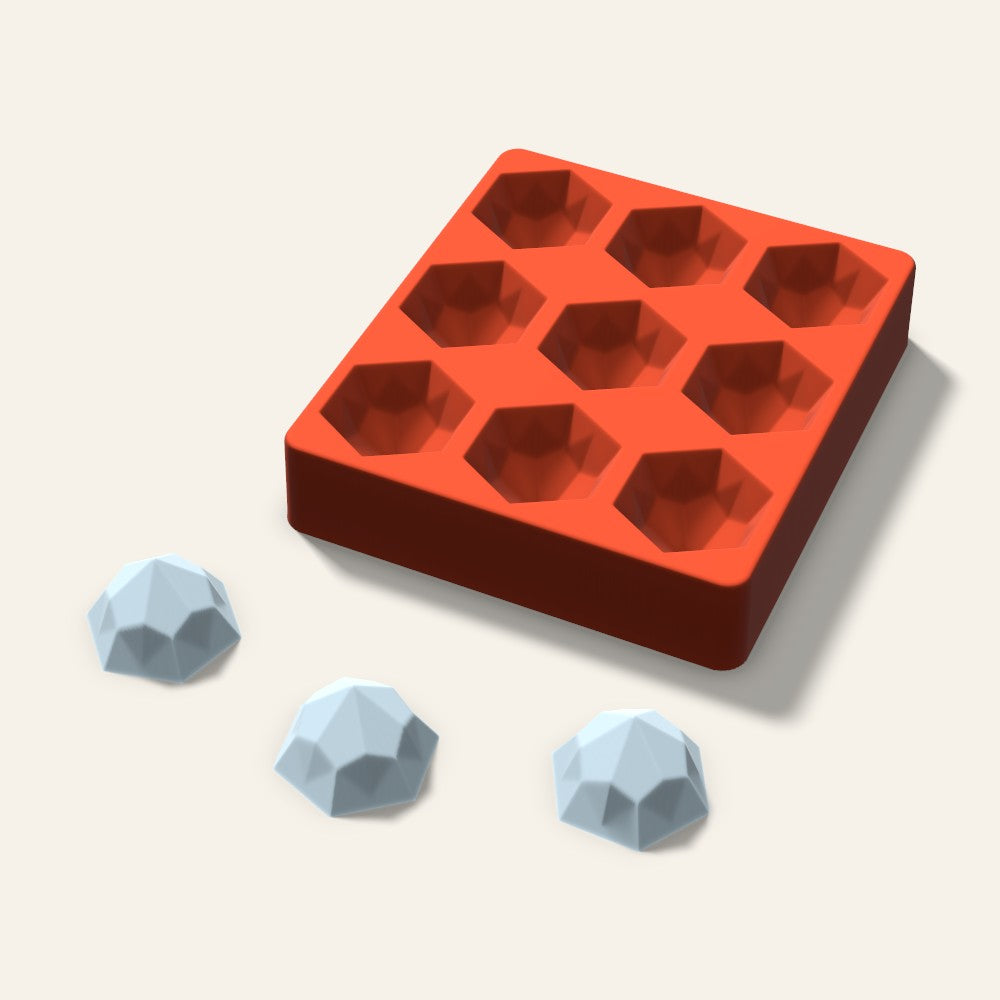 Hexagon Gem Ice Mold, 2 Inch, 9 Cavity, 3D render