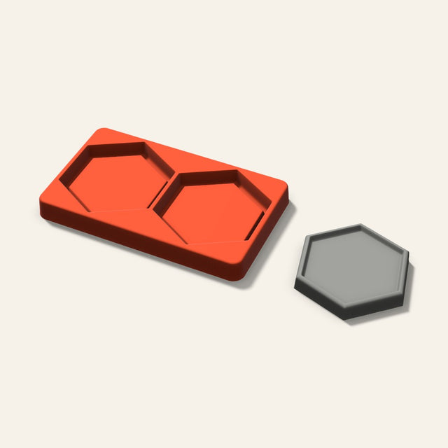 Hexagon Concrete Coaster Mold, 3.5 Inch, 2 Cavity, 3D render