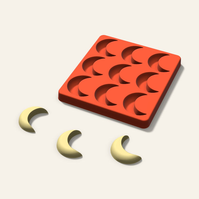 Crescent Moon Butter Pat Mold, 1.75 Inch, 9 Cavity, 3D render