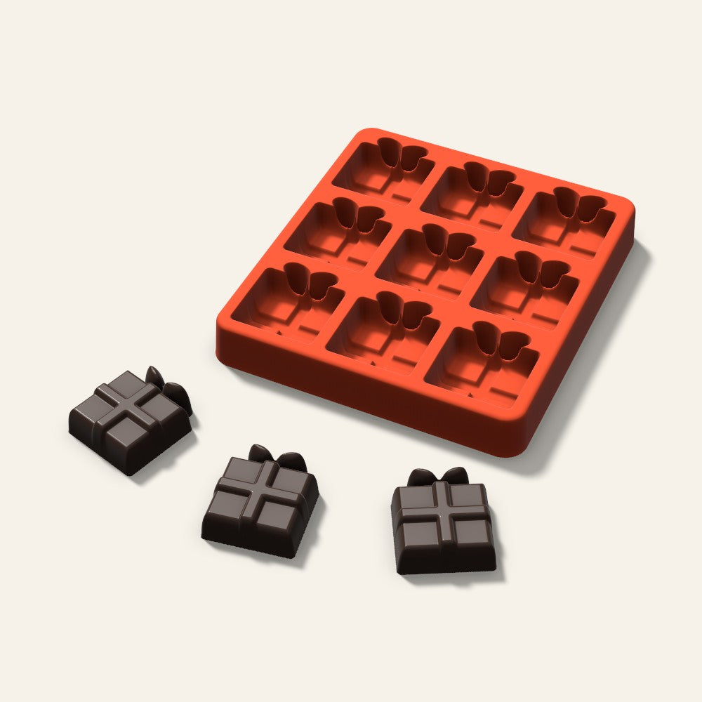 Gift Box Chocolate Mold, 1.5 Inch, 9 Cavity, 3D render