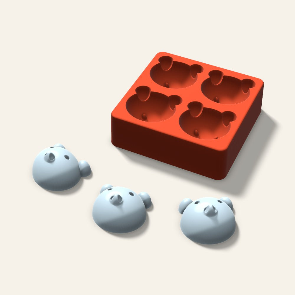 Pig Ice Mold, 2 Inch, 4 Cavity, 3D render