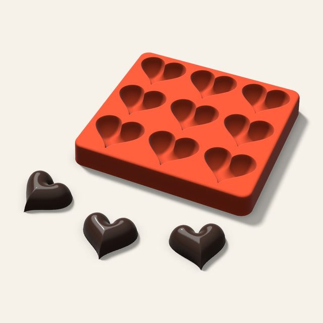Puffy Heart Chocolate Mold, 1.5 Inch, 9 Cavity, 3D render