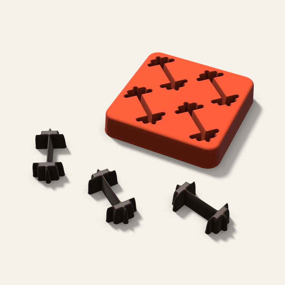 Dumbbell Candy Mold, 1.25 Inch, 4 Cavity, 3D render