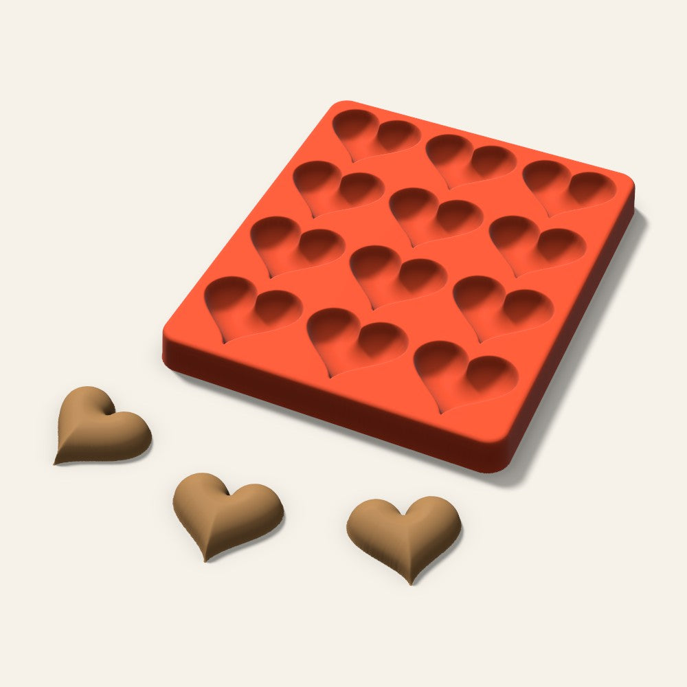 Puffy Heart Pet Treat Mold, 1.5 Inch, 12 Cavity, 3D render