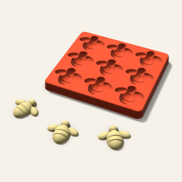 Bee Butter Pat Mold, 1.75 Inch, 9 Cavity, 3D render