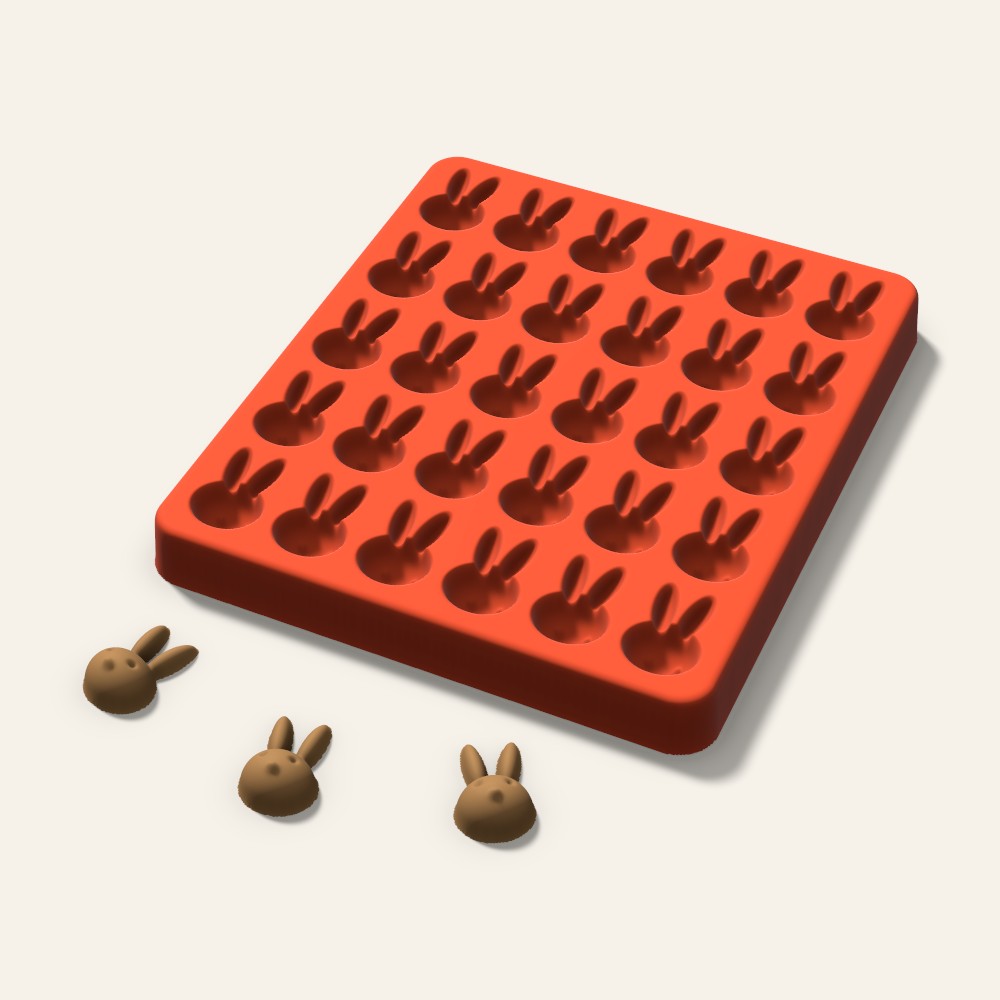 Bunny Pet Treat Mold, 1 Inch, 30 Cavity, 3D render