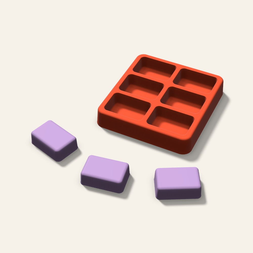 Rounded Rectangle Wax Melt Mold, 1.5 Inch, 6 Cavity, 3D render