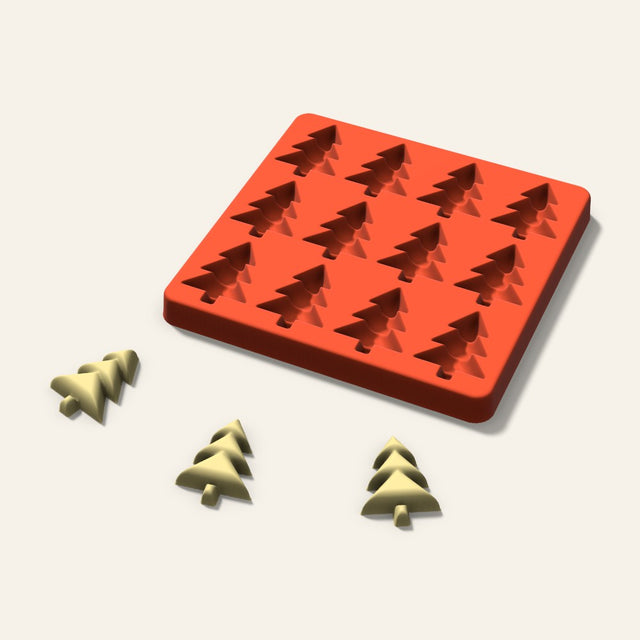 Christmas Tree Butter Pat Mold, 1.75 Inch, 12 Cavity, 3D render