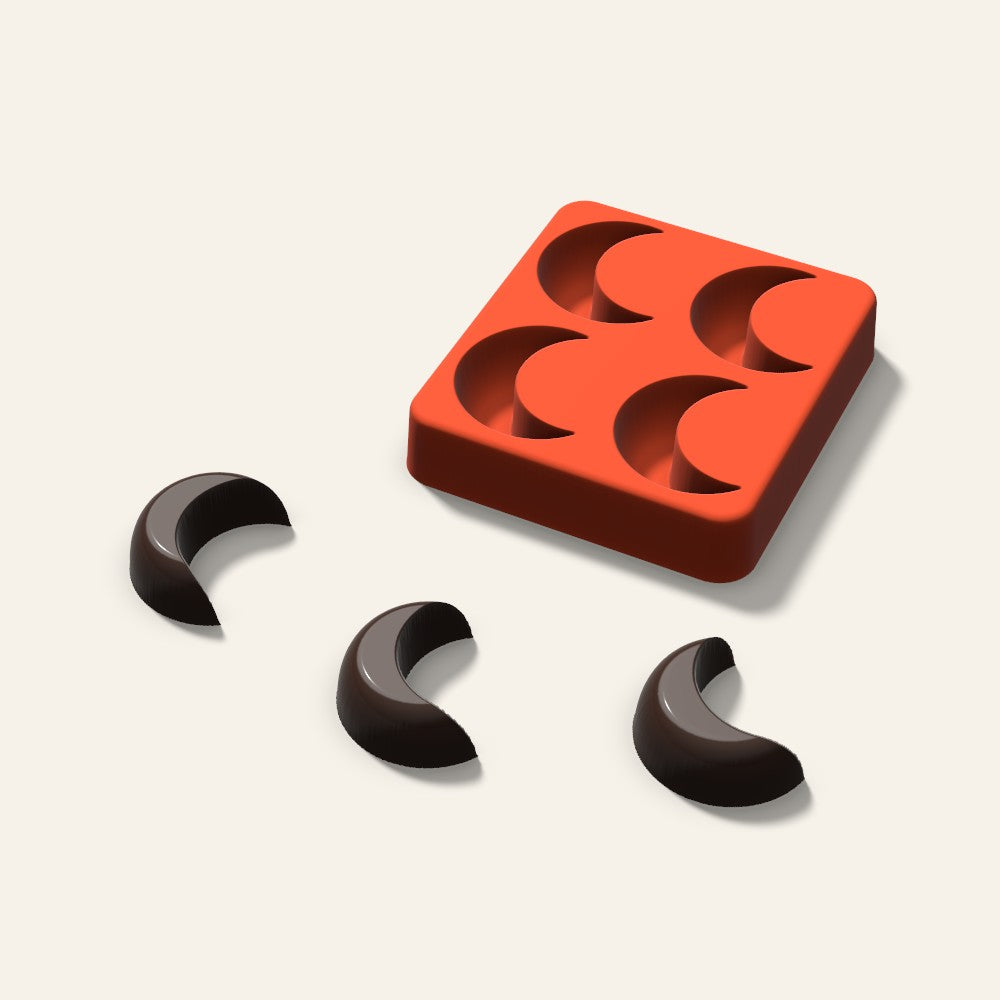 Crescent Moon Chocolate Mold, 1.5 Inch, 4 Cavity, 3D render