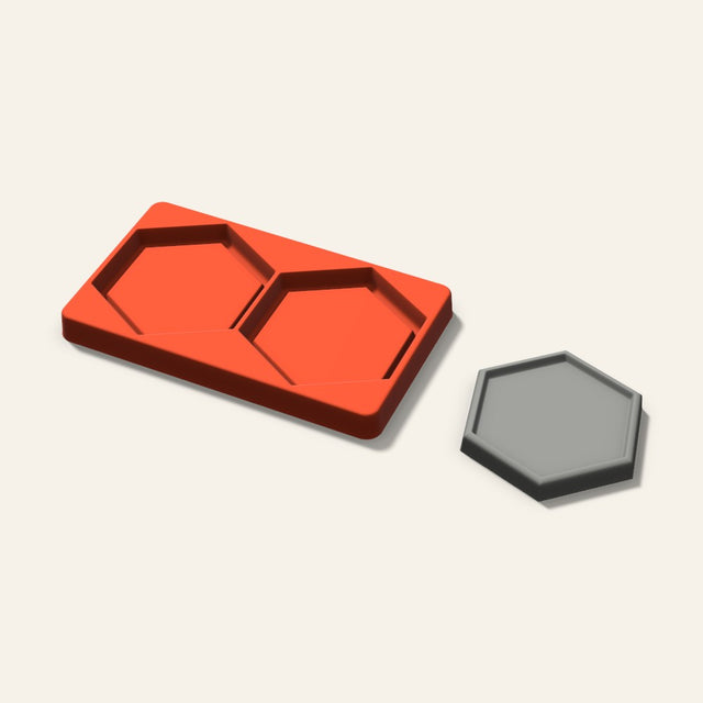 Hexagon Concrete Coaster Mold, 4 Inch, 2 Cavity, 3D render