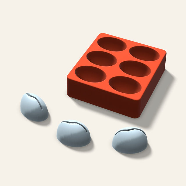 Coffee Bean Ice Mold, 2 Inch, 6 Cavity, 3D render