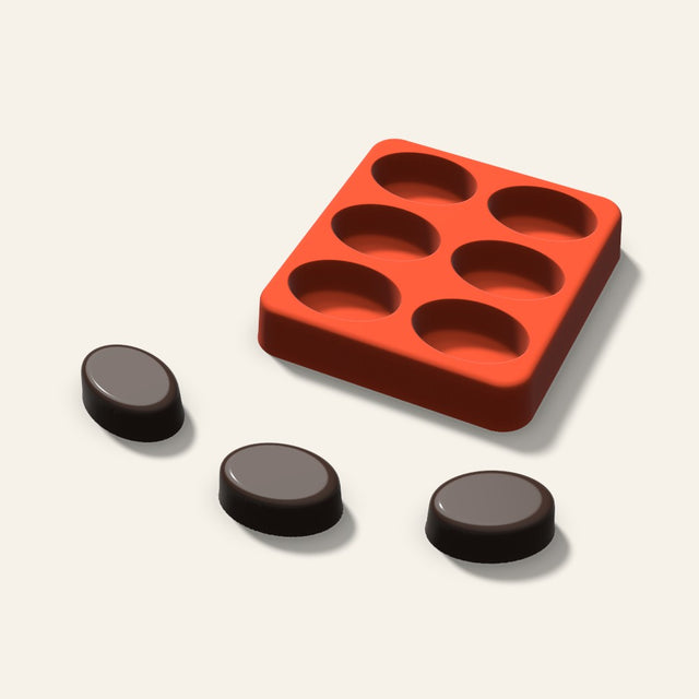 Oval Tall Candy Mold, 1.25 Inch, 6 Cavity, 3D render