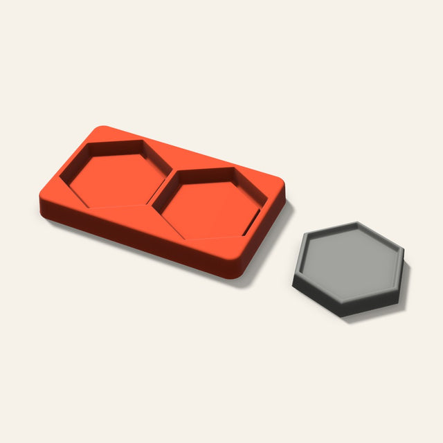 Hexagon Concrete Coaster Mold, 3 Inch, 2 Cavity, 3D render
