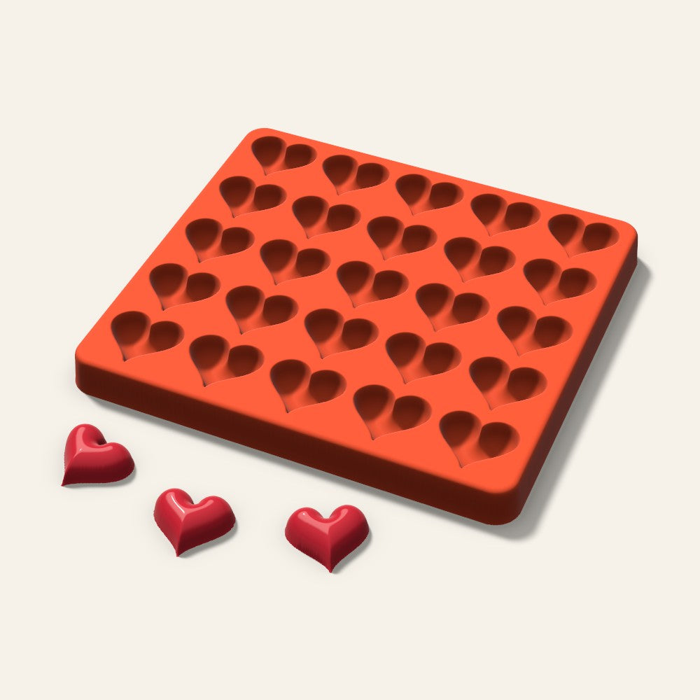 Puffy Heart Candy Mold, 1 Inch, 25 Cavity, 3D render