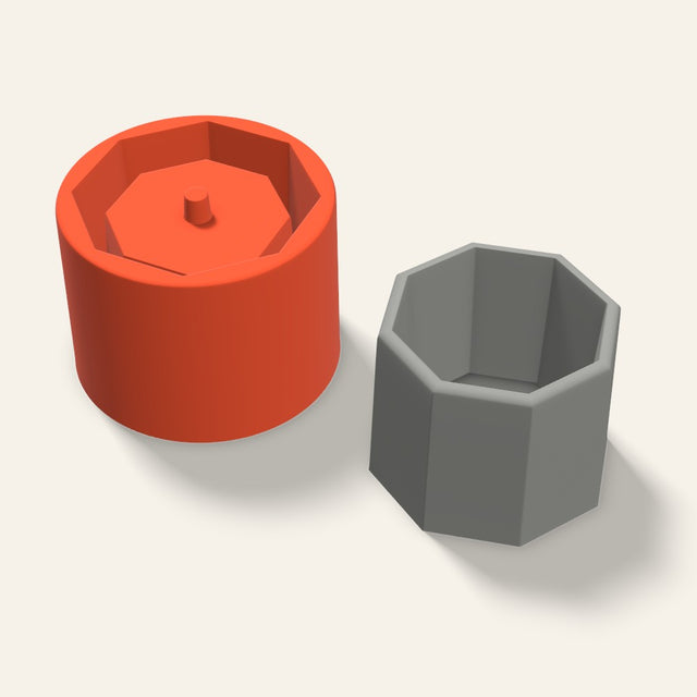 Low Octagon Concrete Planter Mold, 3.5 Inch, 3D render
