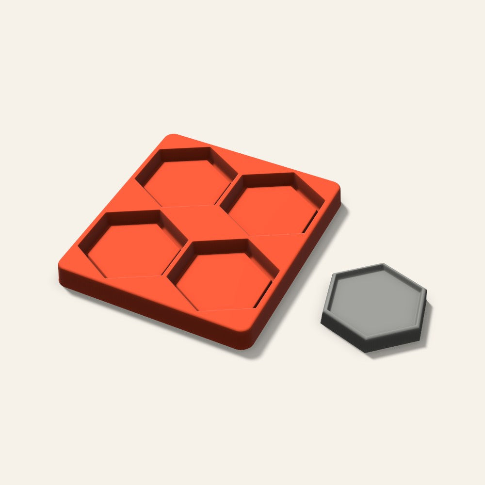 Hexagon Concrete Coaster Mold, 3 Inch, 4 Cavity, 3D render