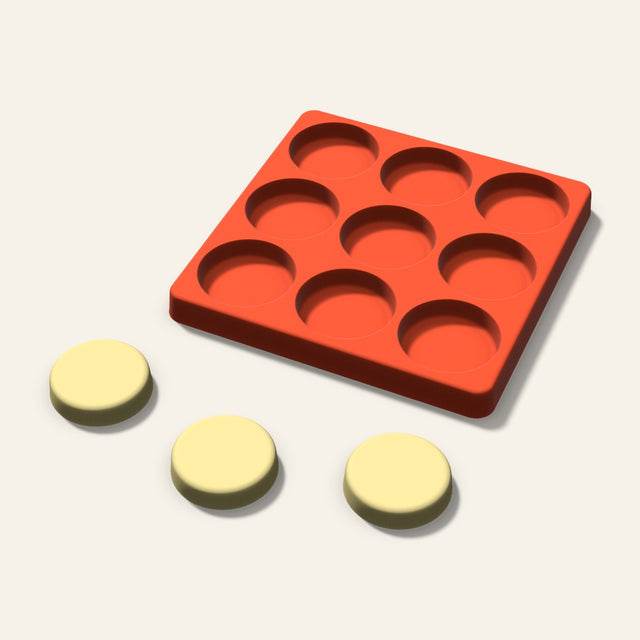 Round Butter Pat Mold, 1.75 Inch, 9 Cavity, 3D render