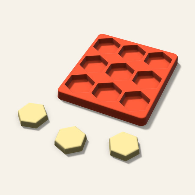 Hexagon Butter Pat Mold, 1.75 Inch, 9 Cavity, 3D render