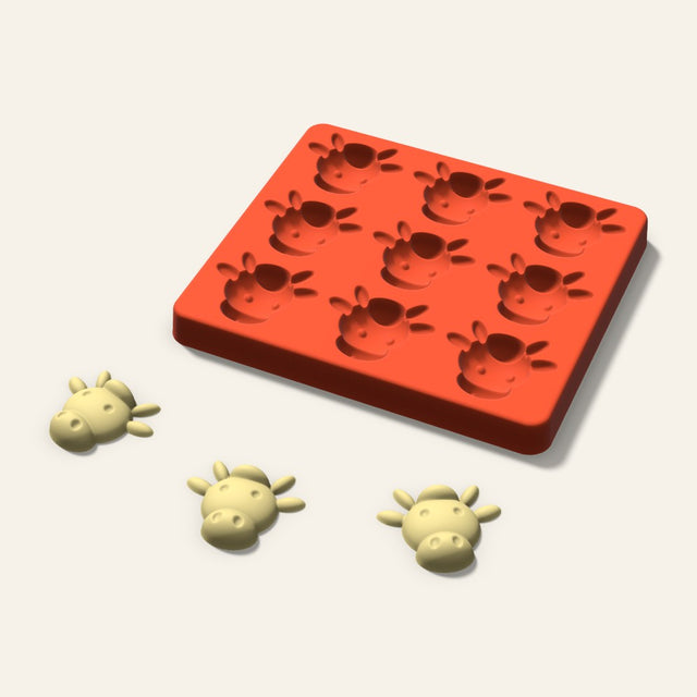 Cow Butter Pat Mold, 1.75 Inch, 9 Cavity, 3D render