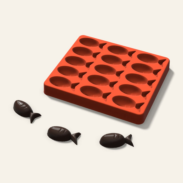 Fish Chocolate Mold, 1.75 Inch, 15 Cavity, 3D render