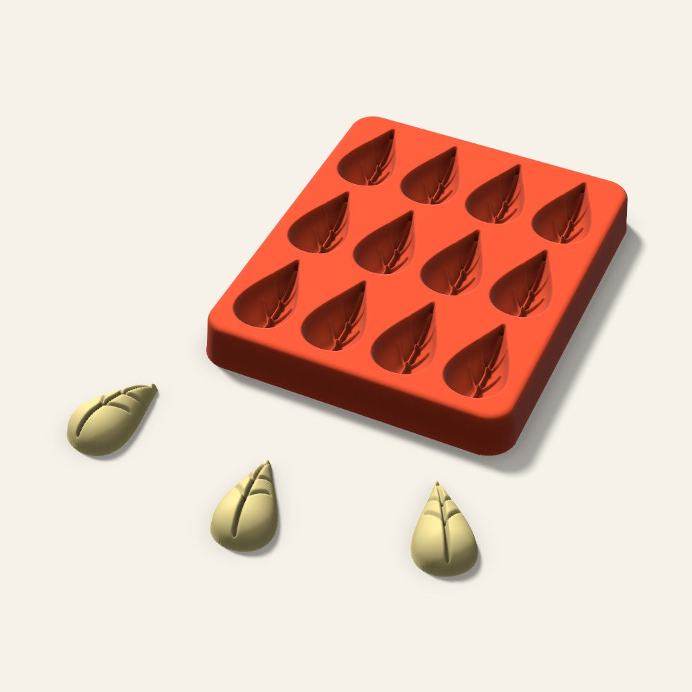 Leaf Butter Pat Mold, 1.25 Inch, 12 Cavity, 3D render