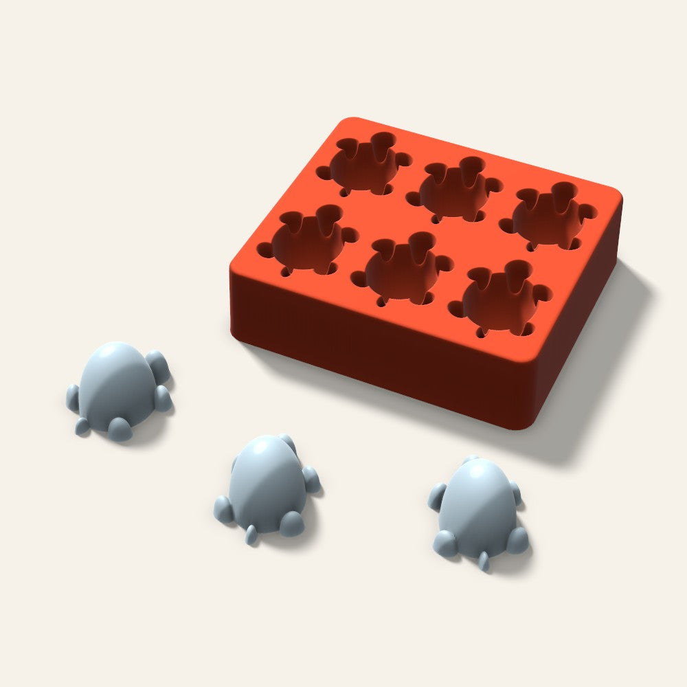 Turtle Ice Mold, 2 Inch, 6 Cavity, 3D render