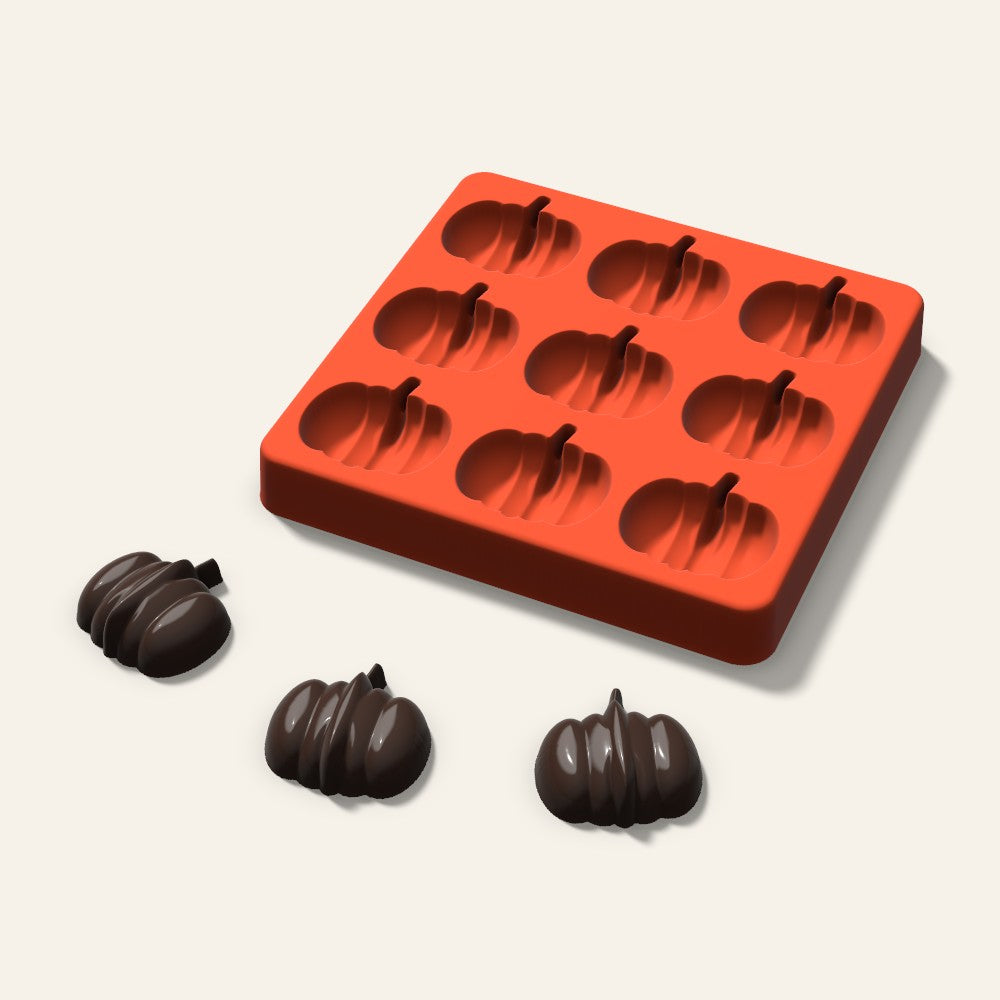 Pumpkin Chocolate Mold, 1.5 Inch, 9 Cavity, 3D render