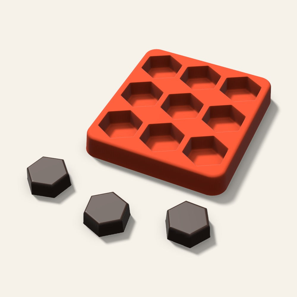Hexagon Candy Mold, 1 Inch, 9 Cavity, 3D render