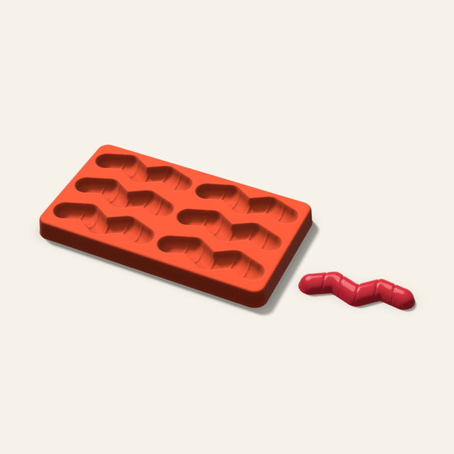 Gummy Worm Mold, 3 Inch, 6 Cavity, 3D render