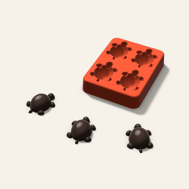 Turtle Chocolate Mold, 1.5 Inch, 4 Cavity, 3D render