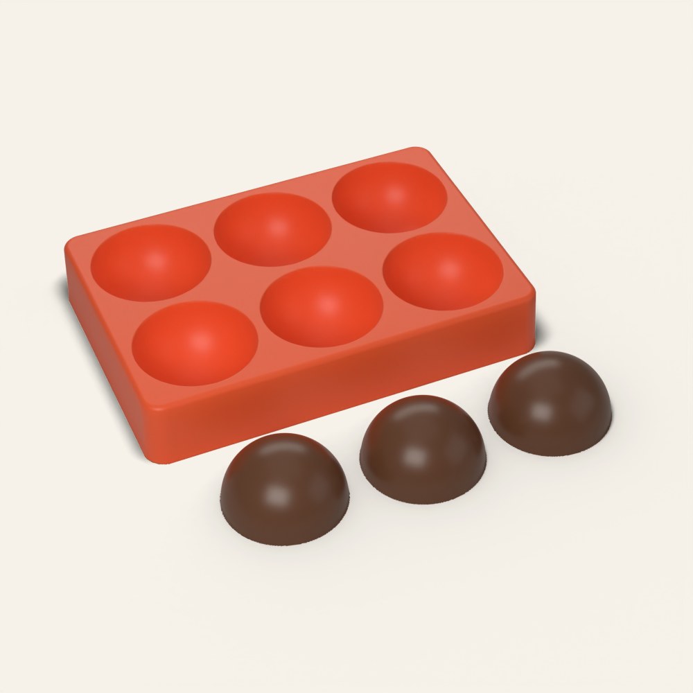 Hot Cocoa Bomb Mold, 2 Inch Half Sphere, 6 Cavity, 3D render
