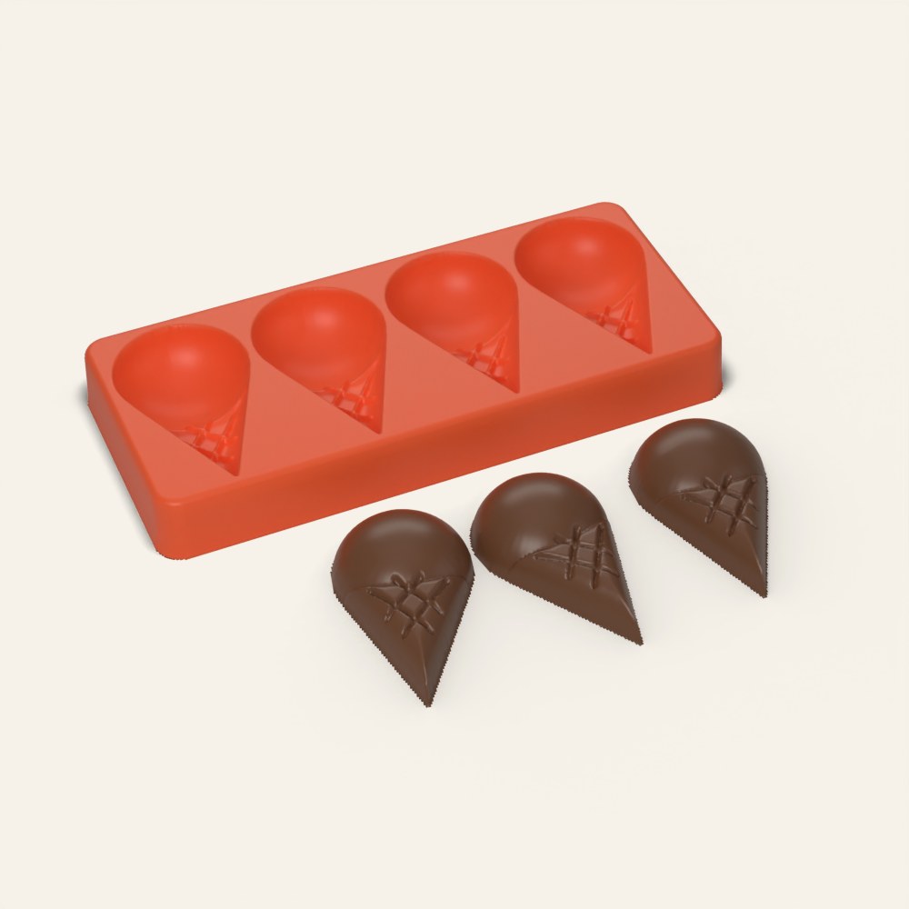 Ice Cream Cone Cakesicle Mold, 4 Cavity, 3D render