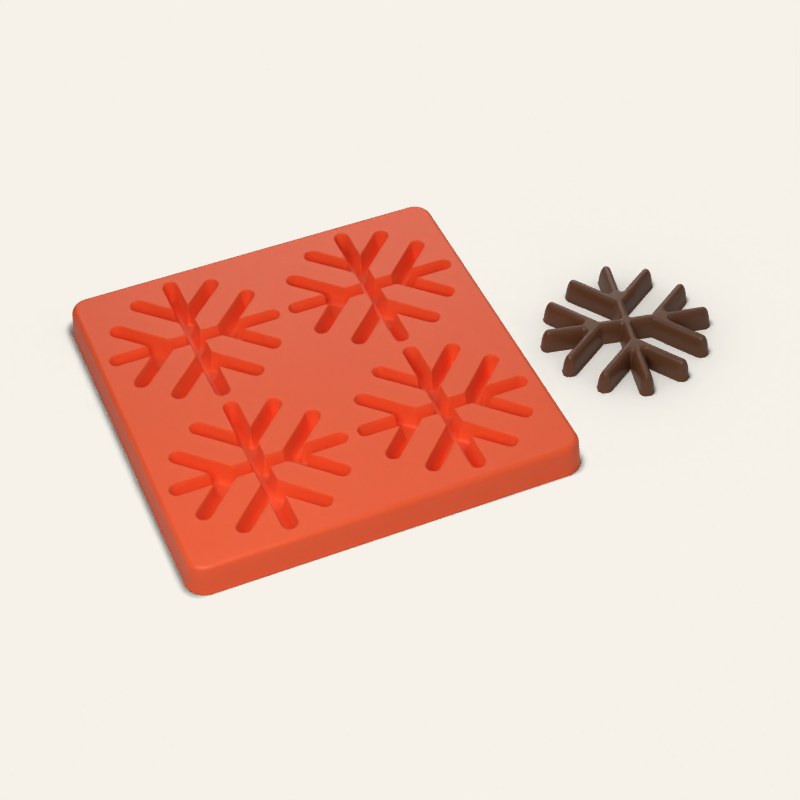 Large Snowflake Mold, 4 Cavity, 3D render