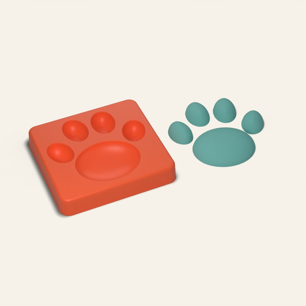 Paw Print Freshie Mold, 3D render