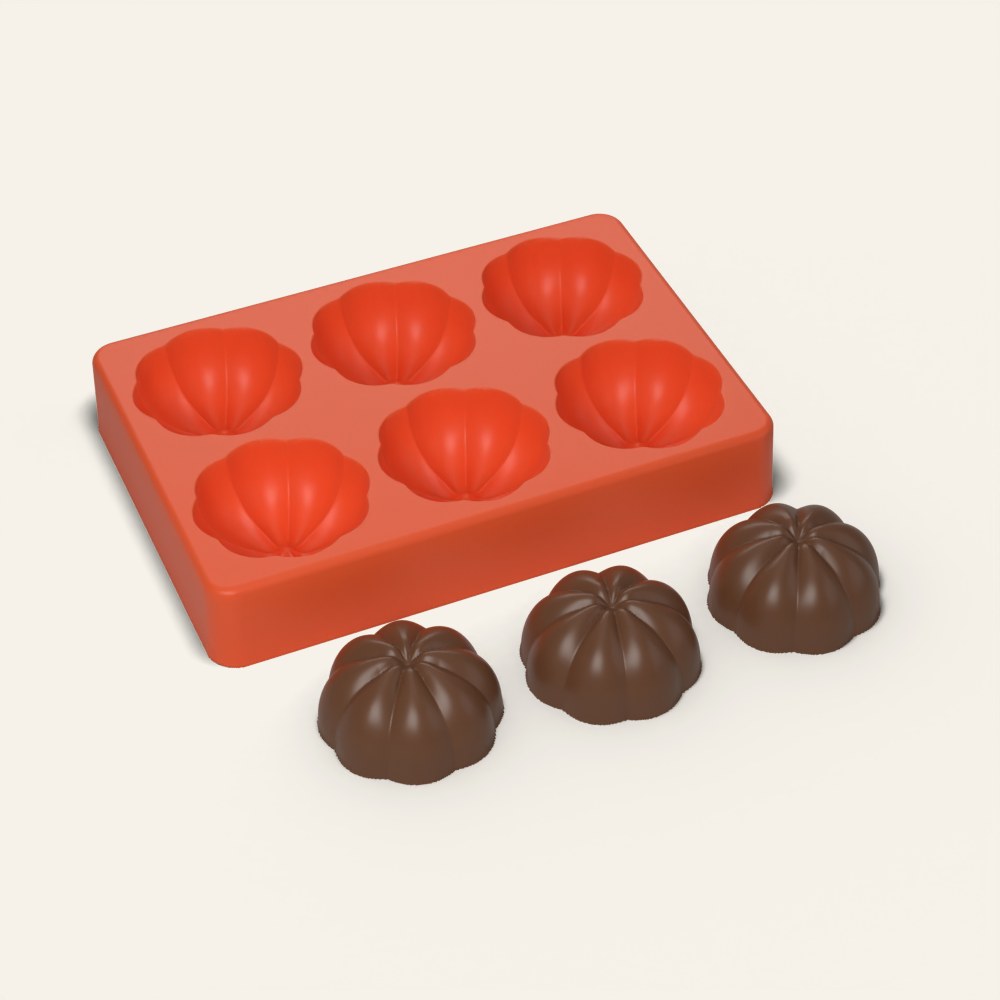 Pumpkin Cake Pop Mold, 2 Inch, 6 Cavity, 3D render