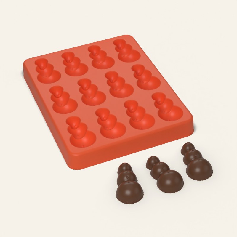 Snowman Candy Mold, 12 Cavity, 3D render
